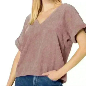 Madewell Ribbed Corduroy loose fit Top Color Fig Size Small #142
